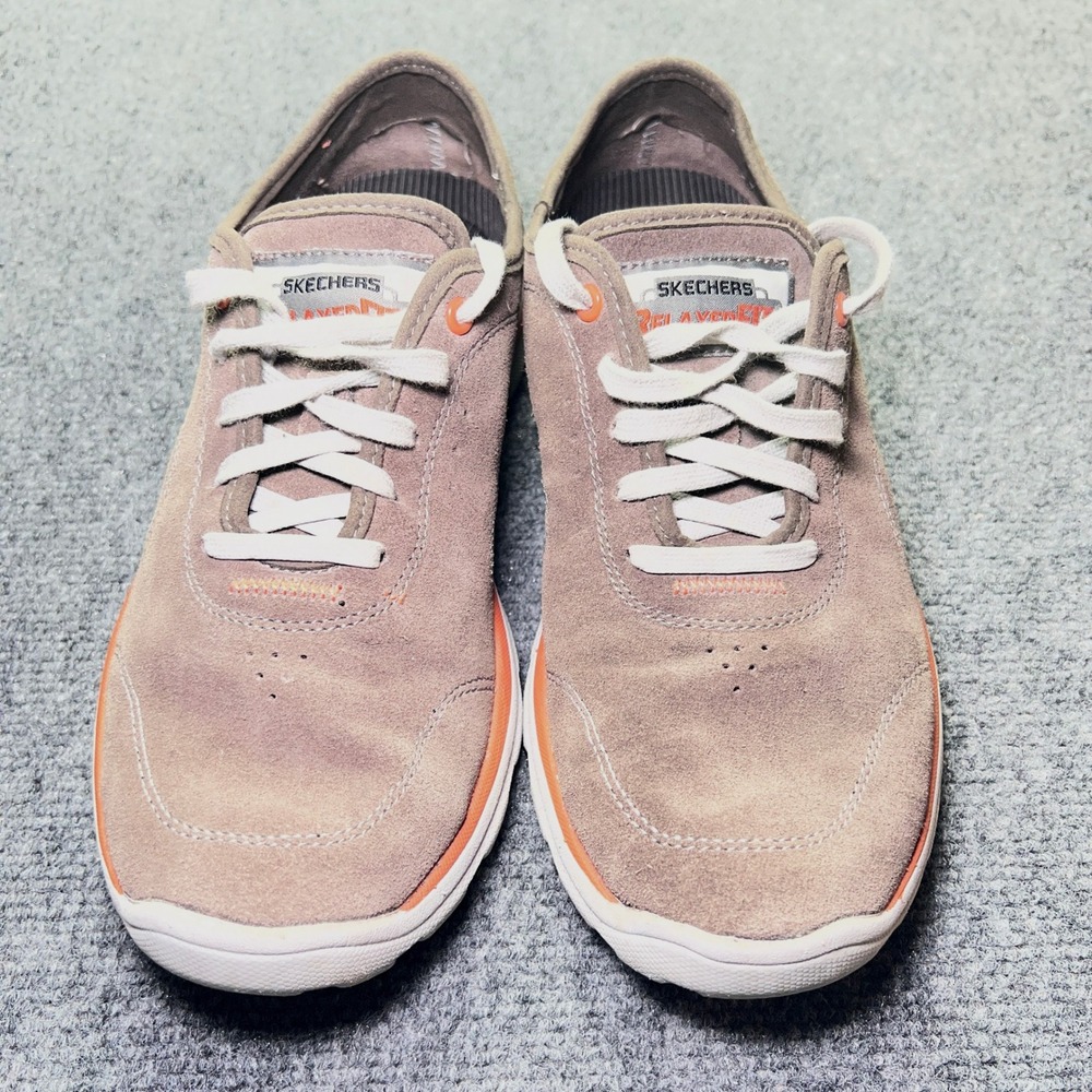 Skechers Relaxed Fit Memory Foam Suede Sneakers Charcoal Orange 63742 Mens 8.5 - Picture 3 of 12